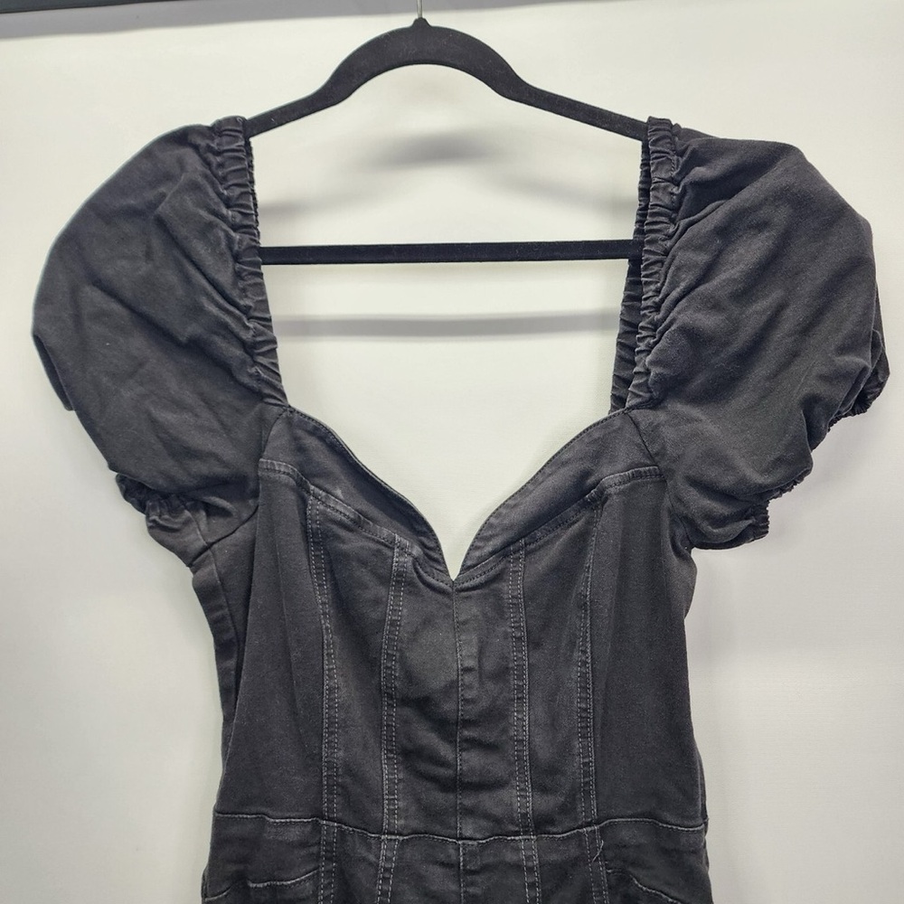 Free People Moonbeam Jumpsuit Black Puff Sleeve Open Back Flare Medium - Picture 4 of 13